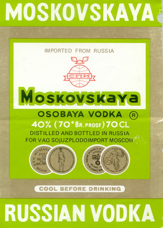 Moskovskaya osobaya vodka Russian Vodka SPI